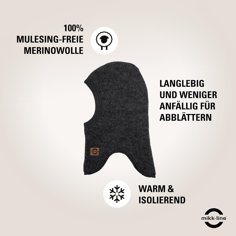 Mikk-line Wool Full-Face Balaclava, Children's Beanie to Pull On, Unisex