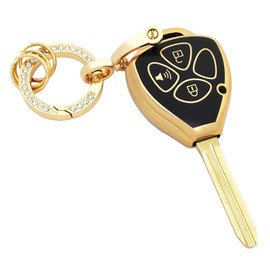 chyoekey Key Fob Cover for Toyota with Keychain 3 Buttons Soft TPU Car Key Shell Case Protector Compatible with Toyota Rav4 2005-2010 Scion TC 2007-2013 Yaris (Black)