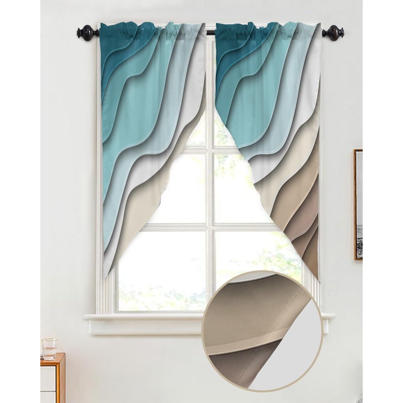 BEMIGO Swag Valances for Windows, Ombre Stripes Turquoise Brown Rod