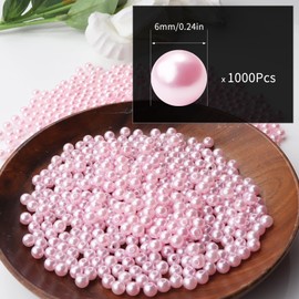 Chuyau 1000pcs Pink 6mm Pearl Beads with Hole Round Pearls for Crafting Loose Pearl Beads for Jewelry Making Fake Pearls Bead for Bracelets Necklaces Earrings Key Chains Accessories DIY