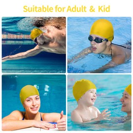 2pcs Cloth Swim Caps for Both Women & Men & Kids Fabric Durable Non-Waterproof Elastic Swimming Pool Cap Bathing Cap for Long and Short Hair (Black&Yellow)
