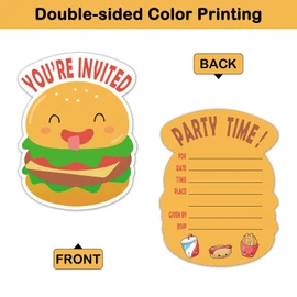 REWIDPARTY Cute Hamburger Party Invitation Cards with Envelopes & Stickers（Set of 15） Shaped Fill-in Invitations Party Supplies Favors for Birthday Baby Shower Party Celebration Cards for Kids Teens