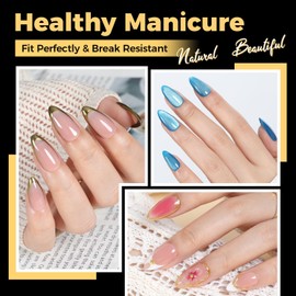 UNA GELLA Almond Gel Nail Tips 600 Pcs Pre Etched Medium Almond Shaped Nails Full Cover Press On Nails 12 Sizes Clear Fake Soft Gel Tips for Flat & Curved Nail Bed Extension Home DIY Salon