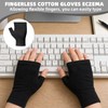 6Pcs Black Cotton Fingerless Gloves, Reusable Eczema Gloves, Moisturizing Gloves