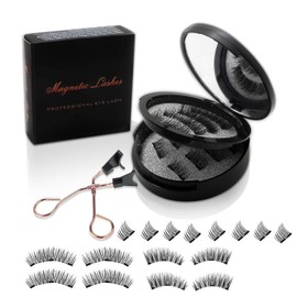 Magnetic Eyelashes without Eyeliner - Reusable Dual Magnetic lashes with 16 Pair, Looking Natural No Glue 3D False Eyelashes Kit with Applicator