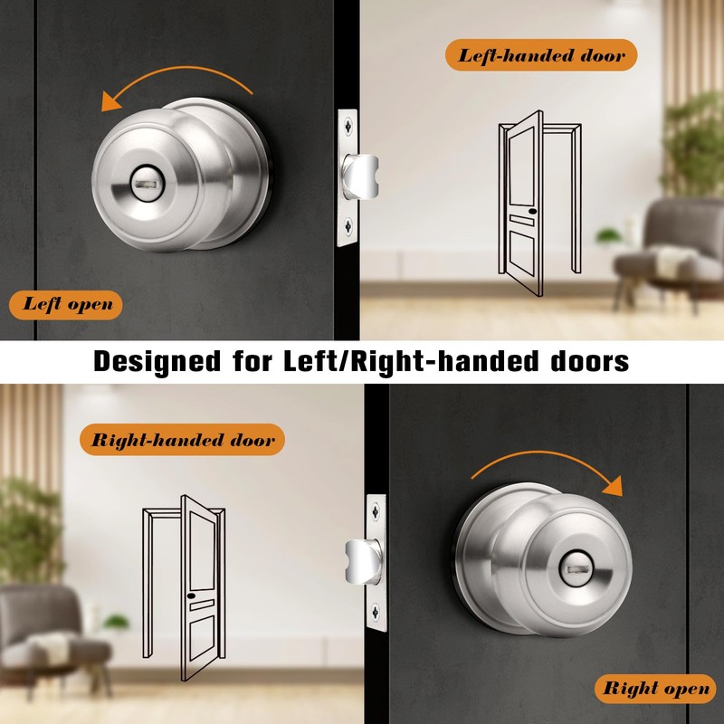Probrico Brushed Nickel Interior Door Knob, Privacy Door Knob for