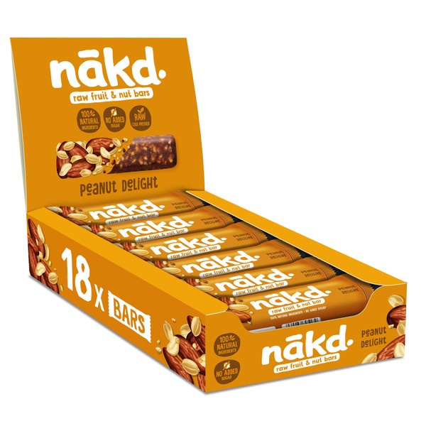 Nakd Peanut Delight Natural Fruit & Nut Bars - Vegan - Healthy Snack - Gluten Free - 35g x 18 bars