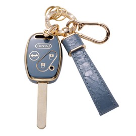 Muzizyq for Honda Key Fob Cover with Keychain Lanyard, Key Case Protection Fit for Honda 2003-2012 Accord 2006-2013 Civic EX 2009-2015 Pilot 2005-2006 CR-V Smart Key Protector Holder, Blue