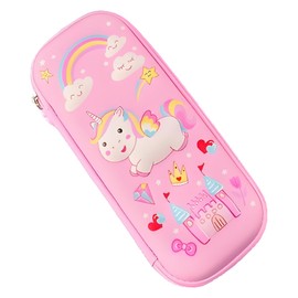 Fuwraixis 3D Unicorn Pencil Case, Children's Cartoon EVA Pencil Case, Cute Castle Pony, Waterproof Stationery Box, Children's School Supplies, pink, Cartoon