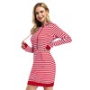 MISSKY Women Casual Long Sleeve Solid Color Pullover Hooded Dress,Red&White