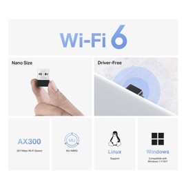 Mercusys AX300 Nano Wireless USB Adapter, Wi-Fi 6, Lower Latency Gameplay, WPA Security, MU-MIMO, OFDMA, Pre-Loaded Driver, Nano-Size, Easy Setup & Flexible Desgin, Wide Compatibility(MA14N)