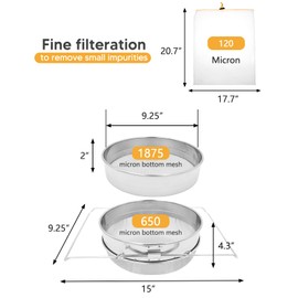 Duseu Stainless Steel Honey Strainer for 5 Gallon Bucket, 4 Pcs Honey Filter Bag Ultra Fine Mesh Strainer with Adjustable Drawstring, Honey Extractor Sieve Kit with Honey Harvesting Equipment