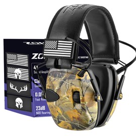 ZOHAN Electronic Shooting Earmuffs Built in Ambient Sound Amplifier, Hearing Protection for Shooters, NRR 23dB Noise Reduction, Ideal Gun Ear Protection Headphones for Hunting (With Patches-camo)