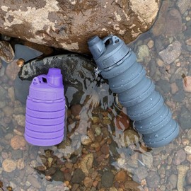 Botellas de agua plegables Paquete de dos Botellas de agua para viajes, deportes, portátiles, para hacer deporte, viene con hebilla para montañismo 500ml Botella de agua impermeable de