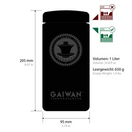 Large Glass Tea Canister for Loose Tea Black Airtight 250g 500g 1000g Labeled for Tea No.1232 by GAIWAN