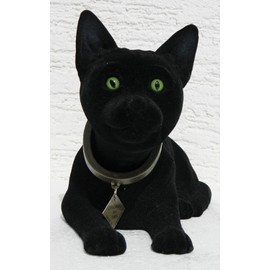 RAKSO Wobble Figure Cat Bobble Figure Height 17 cm Large Black Decorative Figure with Bobble Head Garden Decoration Garden Ornament Garden Sculpture