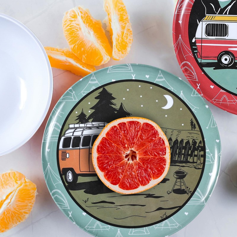 Molidiki Melamine Dinnerware Sets, 12pcs Plates and Bowls Sets, Service