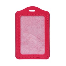 Youngy 10 Colors ID Window Business Work Card Holder Leather Case Badge Vertical Type - Red