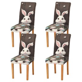 JUMBEAR Easter Cute Rabbit Chair Covers for Dining Room 2PCS,Stretch Chair Slipcovers Removable Washable Kitchen Chair Cover Decorative Seat Protector