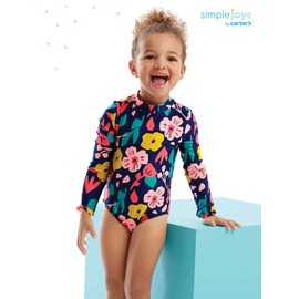 Simple Joys by Carter's Toddler Girls' One Piece Rashguard, Navy Floral, 2T