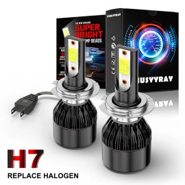 CHUSYYRAY 2X H7 Super Bright LED Headlight Bulbs Conversion Kit High/Low Beam 6000K White