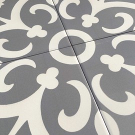 Flora Encaustic Soft Gray White 8x8 Satin Glaze Ceramic Tile (PER Piece)