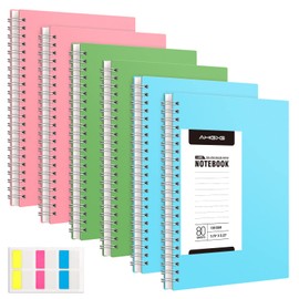 AHGXG Spiral Notebook 6 Pack - A5 Small Spiral Notebooks for Work, 5.7" x 8.22", 100GSM Thick College Ruled Paper, 160 Pages Spiral Journals for Women Men School Supplies, Pink Green Blue