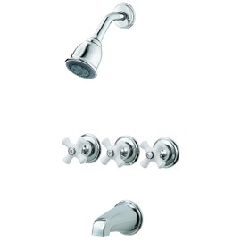 Pfister LG01-8CPC 3 Handle Tub & Shower Faucet Trim Kit (Valve Sold Separately), Chrome/White Porcelain