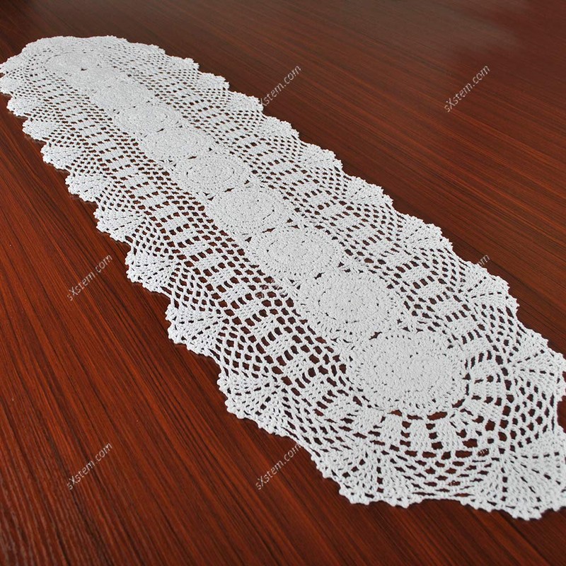 Yizunnu Handmade White Cotton Lace Oval Table Runner 30x120cm