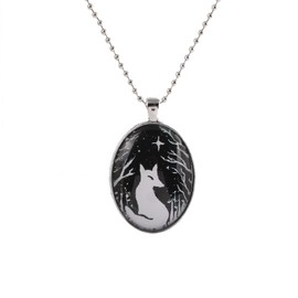 YWMAN Fox Glass Pendant Necklace - Vintage Gothic Fox Cameo Necklace Mystic Witch Jewelry Gift Accessories