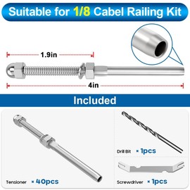 TooTaci 40 Packs T316 Stainless Steel Handed Swage Threaded Stud Tensioner for 2" x2" Wood Post of 1/8 Cable Railing Kit, Marine Grade Cable Railing Hardware 1/8 for Decks, Balconies, Stairs Decor