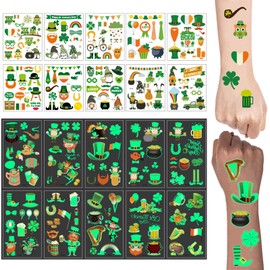 Children's Tattoo 216 Pieces St. Patrick's Day Tattoo Stickers 20 Sheets Luminous Temporary Tattoo Set Waterproof Tattoos Stickers for Adults Children St. Patrick's Day Accessories Decorations