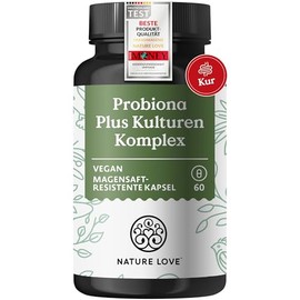 NATURE LOVE® Probiona Plus – 120 billion CFU per daily dose (high dose) – 20 bacterial strains + organic inulin – gastric juice resistant capsules – vegan