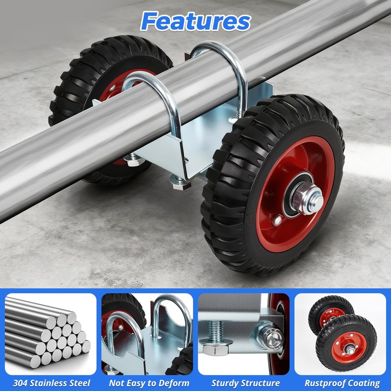 8 Inch Rolling Gate Wheels, Double U-Bolts Rubber Rolling Carrier