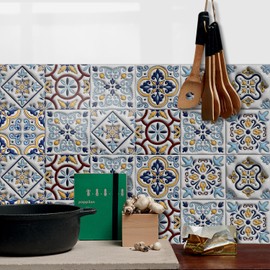 Alwayspon 24Pcs 6x6inch/15x15cm Retro 3D Effect Peel and Stick Wall Tile Sticker for Home Decor, Self-Adhesive Vinyl Backsplsh for Kitchen Bathroom Waterproof Tile Transfer Decals, Colorful