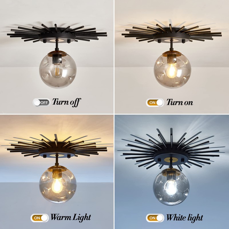 UOFUS Small Black Flush Mount Ceiling Light with Glass Globe