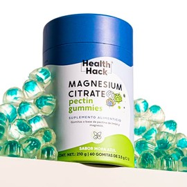 Gomitas de Citrato de Magnesio de Alta Absorción para Adultos, Sabor Mora Azul | 60 Gomitas sin Azúcar y sin Colorantes Artificiales | Ingredientes Naturales | 2400 mg por Porción | Health Hack