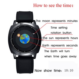 MINILUJIA 50M Waterproof Classic Earth World Map Watches Moon Sun Rotating Eye-catching Cool Unique Mens Watches with Gift Box