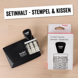Trodat 1020 + 9051 Classic Date Stamp Set, German, Ink Pad