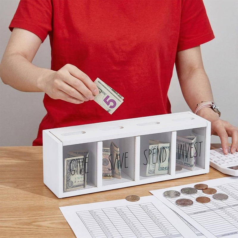 UNICRAFTALE 4-Slot Wooden Money Saving Box Wall Mounted Savings Bank