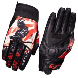 Saints of Speed Samurai Print Street Motorcycle Riding Gloves with D3O Knuckle, Metacarpal, & Finger Protection (X-Large)