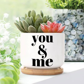 DecStic You and Me Ceramic Planters Bible Verse Pots for Plants with Drainage Holes and Saucers Pot for Home Desktop Office Windowsill