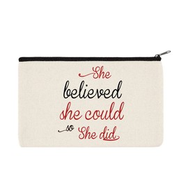 WIRESTER Canvas Zipper Makeup Bag, Cosmetic Pouch, Organizer Case for Women Girl, Multi-Purpose Travel Cosmetic Bag - She Believed She Could So She Did Red Flower