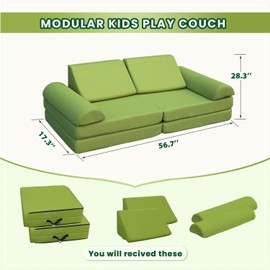 jela Kids Couch, Waterproof Kids Modular Sofa for Outdoor & Indoor, UV Resistant Child Sectional Sofa, Foam Play Couch Playhouse Play Set for Children Adults(Grass Green)