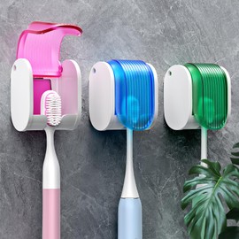 Toothbrush Holders for Bathrooms【Upgrade Single Slot Design】 Toothbrush Holder Wall Mounted with Cover Moisture-Proof and Dust-Proof Toothbrush Storage Organizer for Shower Family and Travel 3PCS