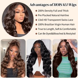 30 Inch Chocolate Brown Lace Front Wig Human Hair 200 Density 13x6 Body Wave Lace Front Wigs Human Hair Pre Plucked HD Transparent Lace Frontal Wigs Human Hair Brown Wig Colored Front Wigs for Women