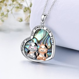 ONEFINITY 925 Sterling Silver Cow Abalone Shell Pendant Cow Necklace Jewelry Gifts for Women, Sterling Silver, No Gemstone