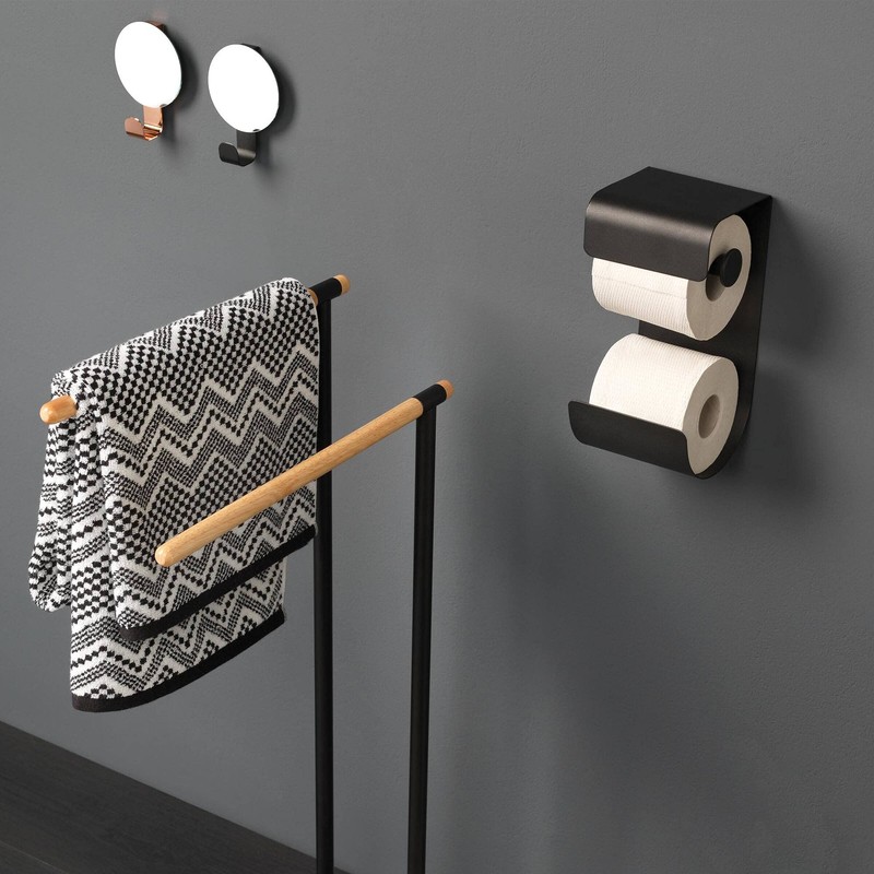 Sealskin Brix Toilet Roll Holder, Metal, Black, 11.6 x 25.5