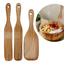 3 Pack Wooden Spurtle Blender Spatula Set for Sourdough Mixing, Bread Stirring, and Cooking, Non-Scratch Dough Scraper and Jar Mixing Tool, Ergonomic Design for Baking and Canning
