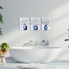 Nachic Wall Floral Wall Art Paintings Vases with Flowers Picture Prints Blue Bathroom Wall Decor (Blue)